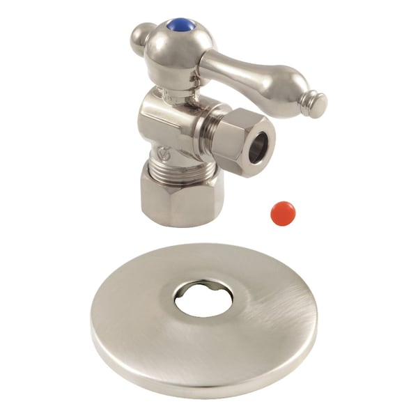 Kingston Brass CC53308K 5/8-Inch X 3/8-Inch OD Comp Quarter Turn Valve with Flange, Brushed Nickel CC53308K - main